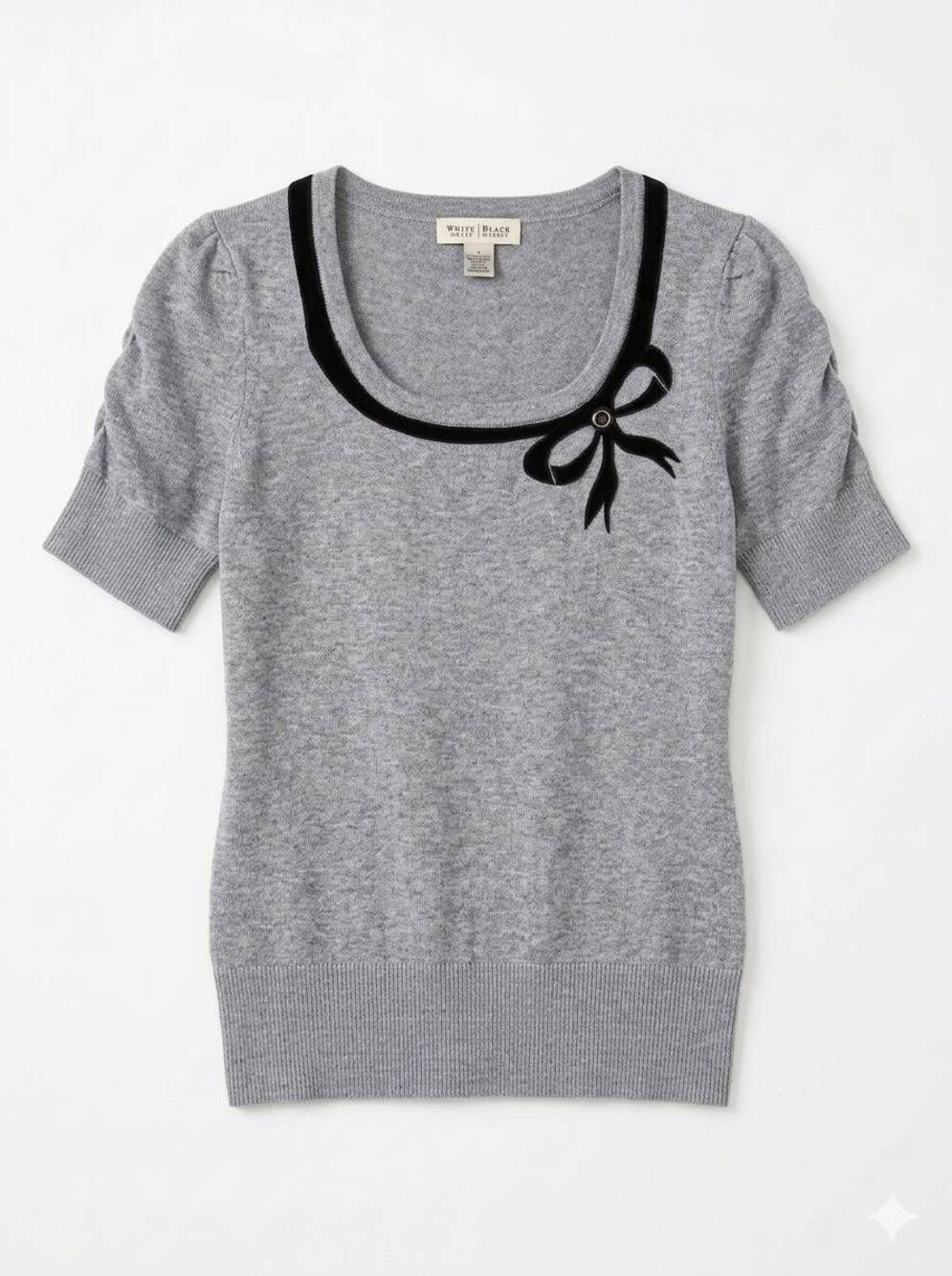 ☔️💜Worthington Gray Bow Accent Scoop Neck Ruched Sleeve Sweater Top Large